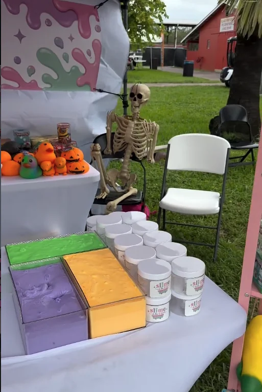 Slime booth with a skeleton and slime jars